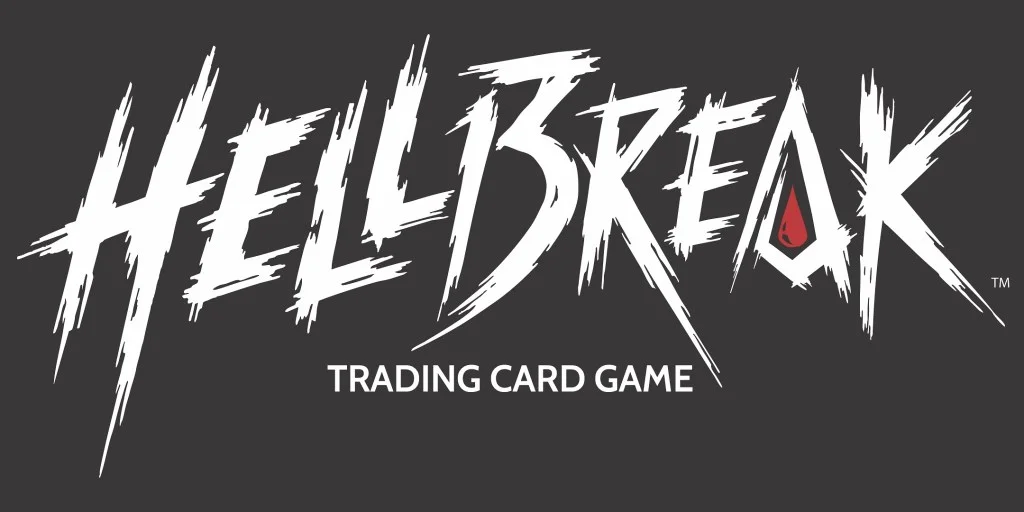 Logo for Hellbreak Trading Card Game featuring stylized text on a dark background.