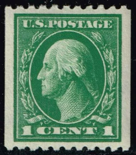 US 1¢ green Washington coil stamp (Sc# 441) shown as a centering example, the design sitting evenly within its margins