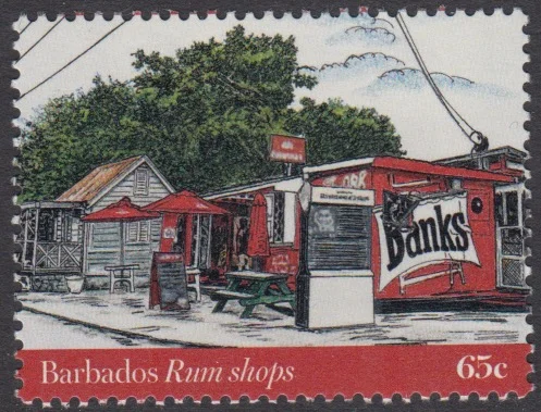 Barbados Rum Shops 65c stamp - BNB Bar (Boo & Beagles) (formerly Marjories Bar), Rhianna Drive, Bridgetown