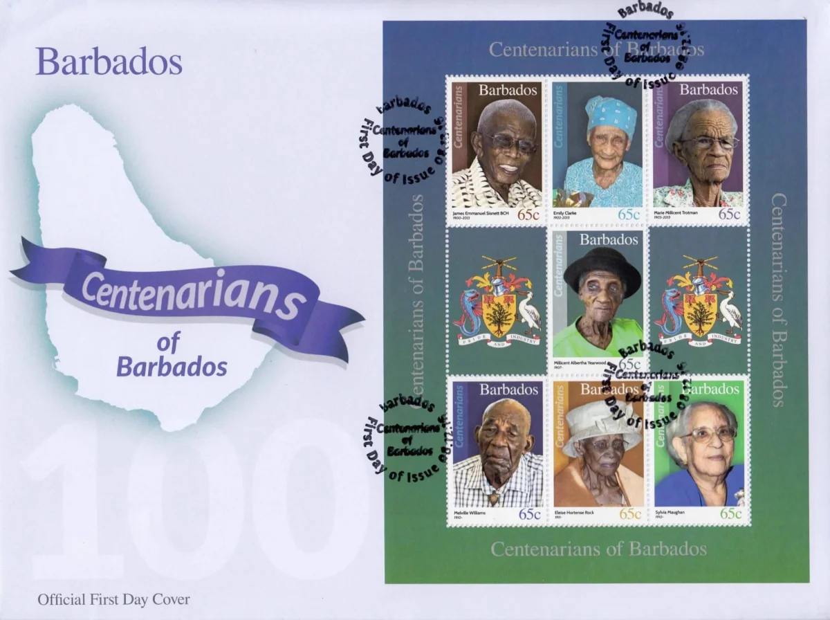 Centenarians of Barbados Souvenir Sheet First Day Cover