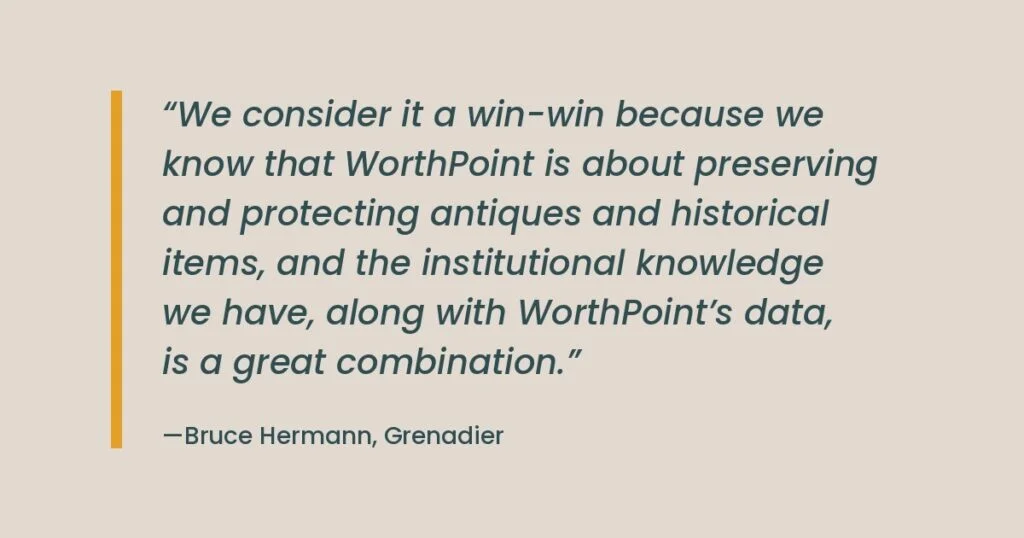 Grenadier pullquote about using WorthPoint