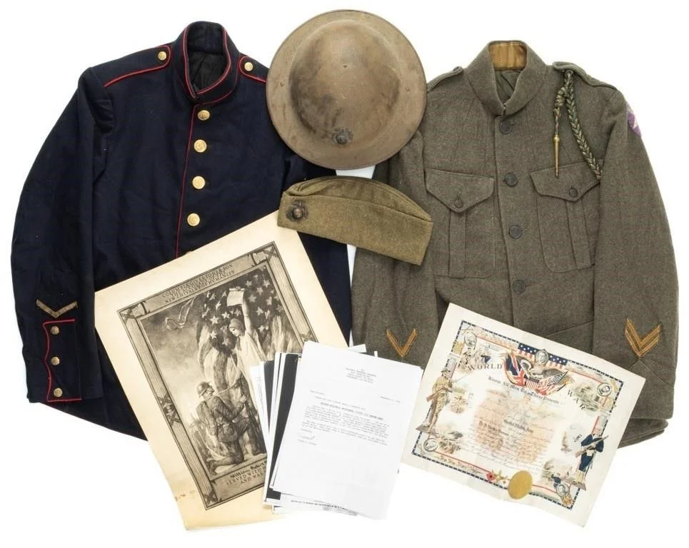 U.S. WWI Named USMC Belleau Wood Wounded Uniform & Helmet Grouping with Wound Certificate