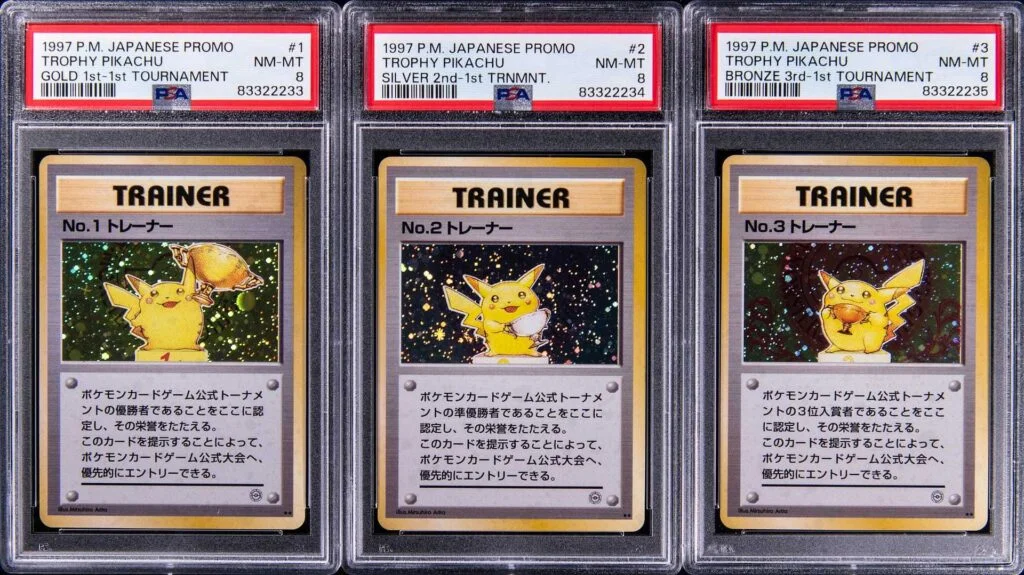 The 1997 Pokémon Japanese Promo 1st Tournament Trophy Pikachu set,