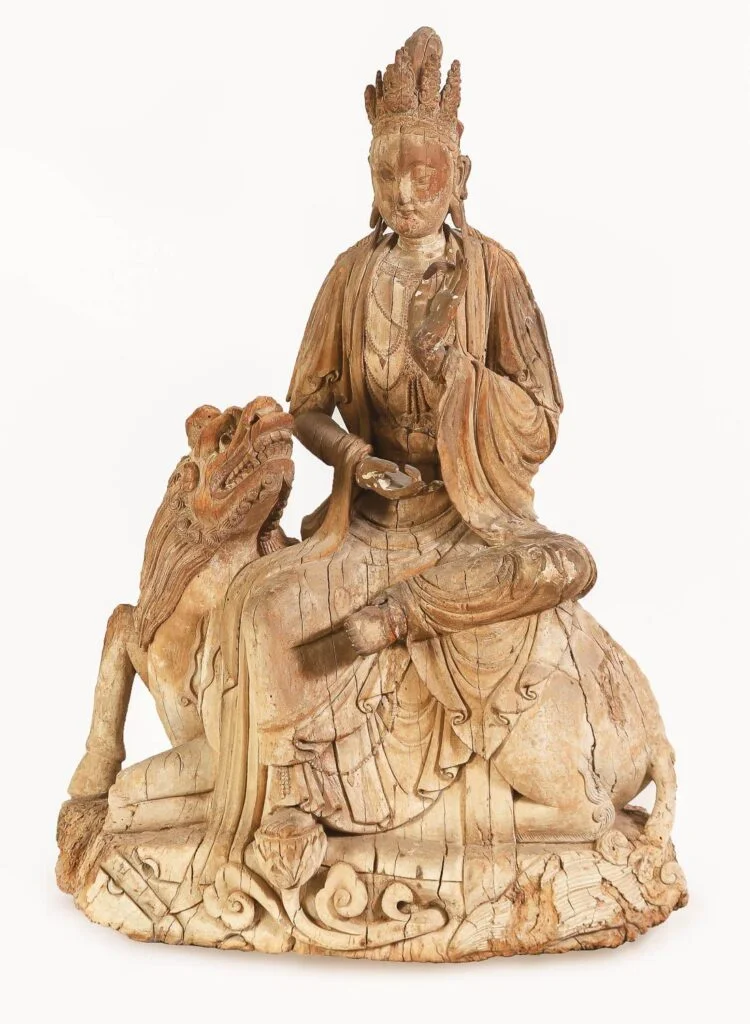 Gilded, carved Wenshu figure